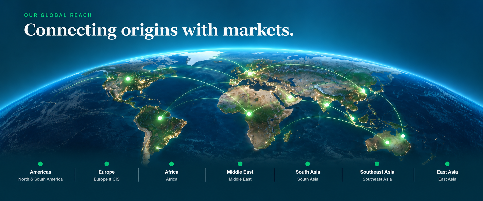 PGT Global Reach — Connecting origins with markets across the Americas, Europe, Africa, Middle East, South Asia, Southeast Asia and East Asia